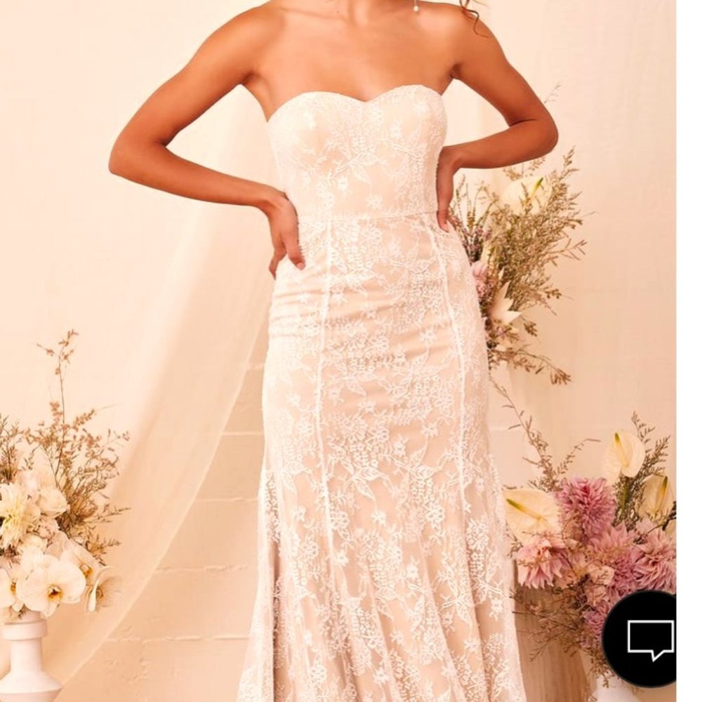 Lulu's Cream Beige & White Lace Boho Wedding Dress (NWOT)
